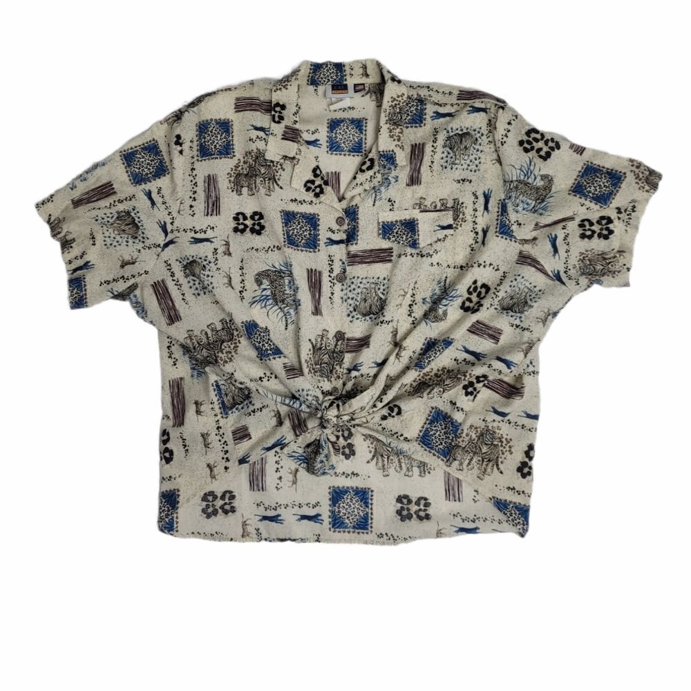 VINTAGE 90s top big cat animal print plus shirt 2X‎